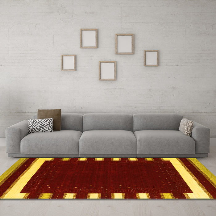 Machine Washable Abstract Yellow Contemporary Rug in a Living Room, wshcon2335yw