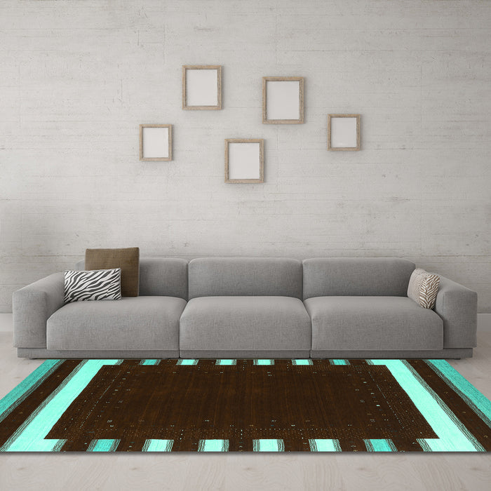Machine Washable Abstract Turquoise Contemporary Area Rugs in a Living Room,, wshcon2335turq