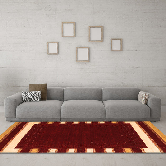 Machine Washable Abstract Orange Contemporary Area Rugs in a Living Room, wshcon2335org