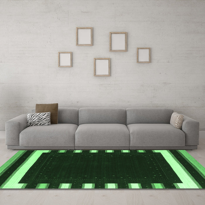 Machine Washable Abstract Emerald Green Contemporary Area Rugs in a Living Room,, wshcon2335emgrn