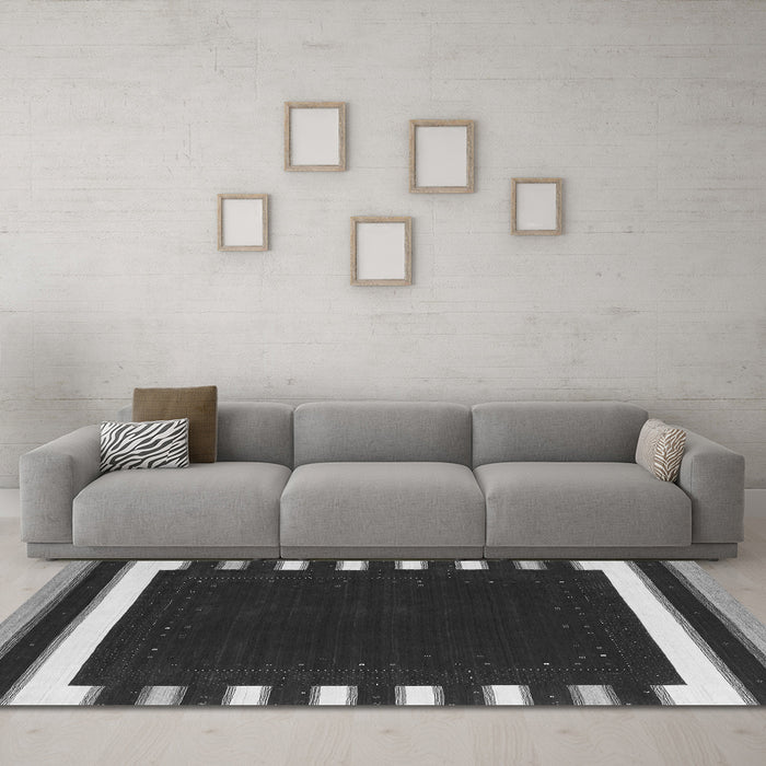 Machine Washable Abstract Gray Contemporary Rug in a Living Room,, wshcon2335gry