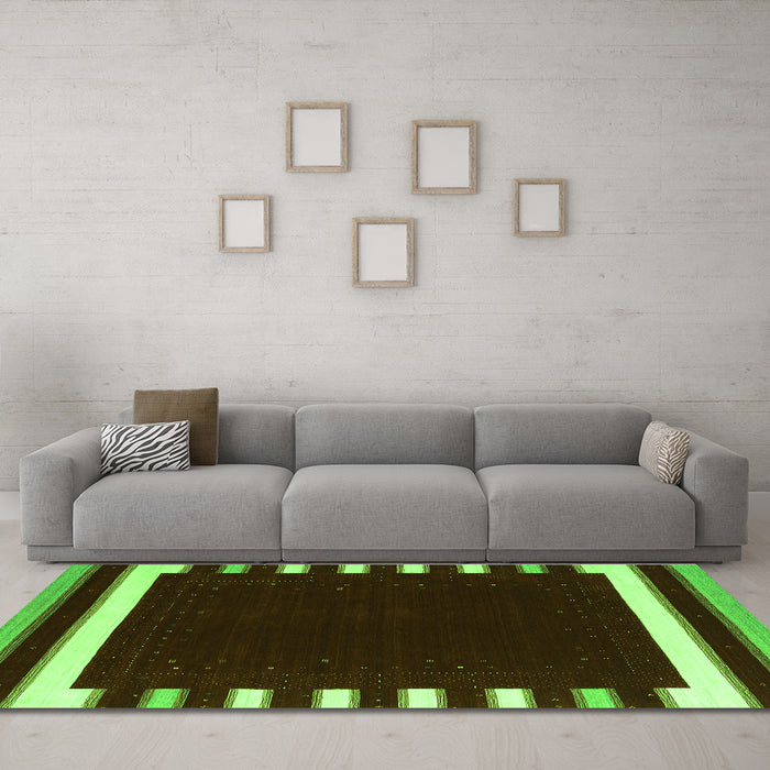 Machine Washable Abstract Green Contemporary Area Rugs in a Living Room,, wshcon2335grn