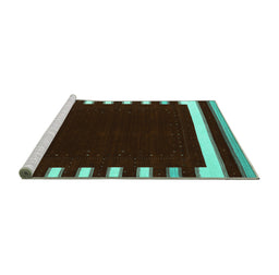 Sideview of Machine Washable Abstract Turquoise Contemporary Area Rugs, wshcon2335turq