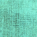 Square Machine Washable Abstract Turquoise Contemporary Area Rugs, wshcon2336turq