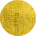 Round Machine Washable Abstract Yellow Contemporary Rug, wshcon2336yw