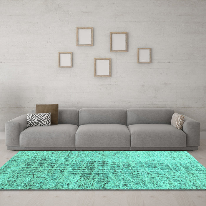 Machine Washable Abstract Turquoise Contemporary Area Rugs in a Living Room,, wshcon2336turq