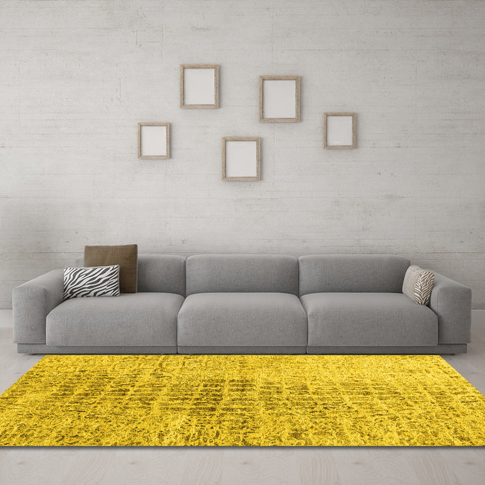 Machine Washable Abstract Yellow Contemporary Rug in a Living Room, wshcon2336yw