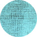 Round Abstract Light Blue Contemporary Rug, con2336lblu