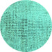 Round Abstract Turquoise Contemporary Rug, con2336turq