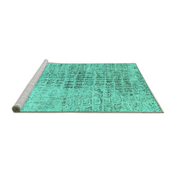 Sideview of Machine Washable Abstract Turquoise Contemporary Area Rugs, wshcon2336turq