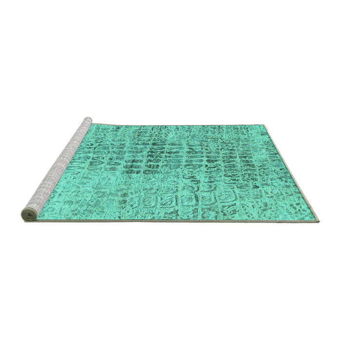 Sideview of Machine Washable Abstract Turquoise Contemporary Area Rugs, wshcon2336turq