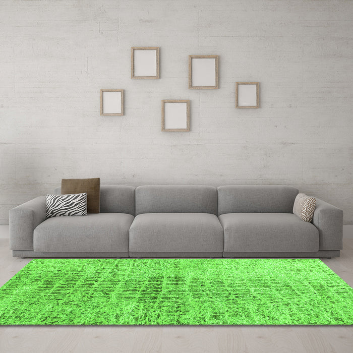 Machine Washable Abstract Green Contemporary Area Rugs in a Living Room,, wshcon2336grn
