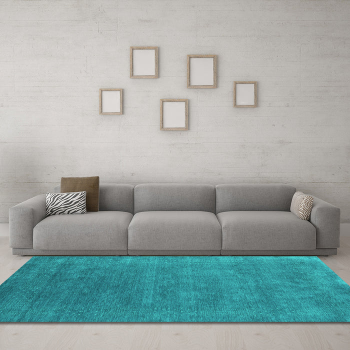 Machine Washable Abstract Turquoise Contemporary Area Rugs in a Living Room,, wshcon2337turq