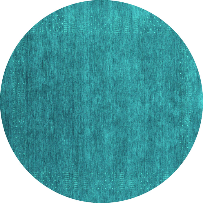 Round Machine Washable Abstract Turquoise Contemporary Area Rugs, wshcon2337turq