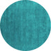 Round Machine Washable Abstract Turquoise Contemporary Area Rugs, wshcon2337turq