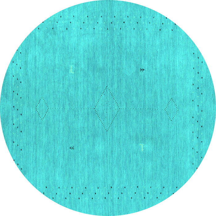 Round Abstract Turquoise Contemporary Rug, con2338turq