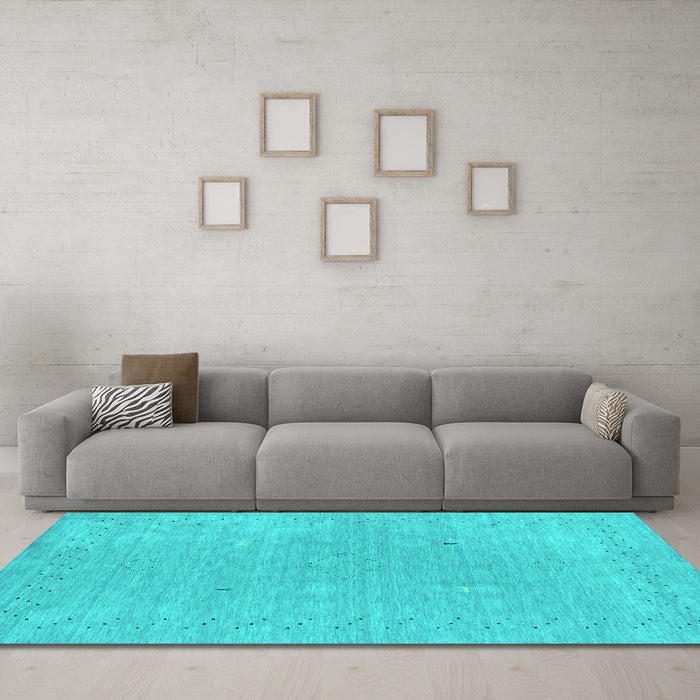 Machine Washable Abstract Turquoise Contemporary Area Rugs in a Living Room,, wshcon2338turq