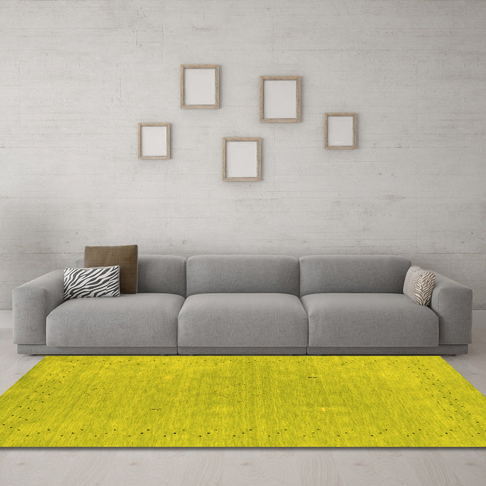 Machine Washable Abstract Yellow Contemporary Rug in a Living Room, wshcon2338yw