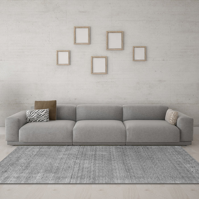 Machine Washable Abstract Gray Contemporary Rug in a Living Room,, wshcon2339gry
