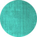 Round Machine Washable Abstract Turquoise Contemporary Area Rugs, wshcon2339turq