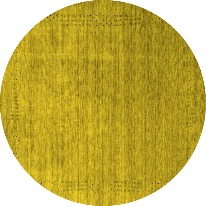 Round Machine Washable Abstract Yellow Contemporary Rug, wshcon2339yw