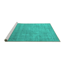 Sideview of Machine Washable Abstract Turquoise Contemporary Area Rugs, wshcon2339turq