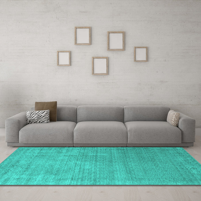 Machine Washable Abstract Turquoise Contemporary Area Rugs in a Living Room,, wshcon2339turq