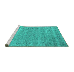 Sideview of Machine Washable Abstract Turquoise Contemporary Area Rugs, wshcon2340turq