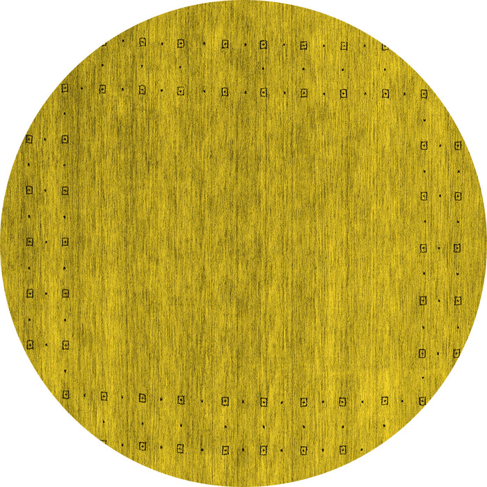 Round Machine Washable Abstract Yellow Contemporary Rug, wshcon2340yw