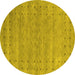 Round Machine Washable Abstract Yellow Contemporary Rug, wshcon2340yw