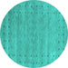 Round Machine Washable Abstract Turquoise Contemporary Area Rugs, wshcon2340turq