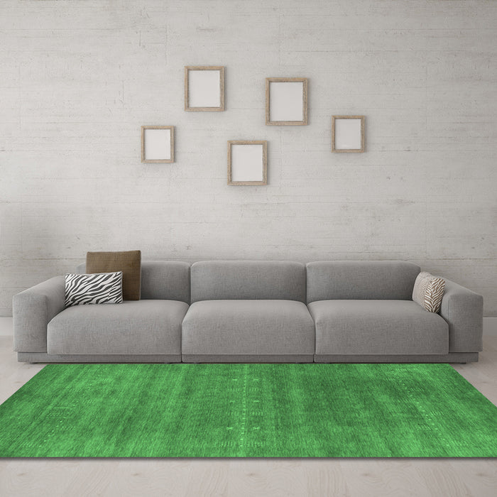 Machine Washable Abstract Emerald Green Contemporary Area Rugs in a Living Room,, wshcon2341emgrn
