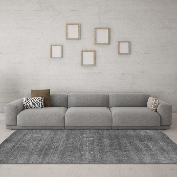 Machine Washable Abstract Gray Contemporary Rug in a Living Room,, wshcon2341gry