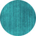 Round Machine Washable Abstract Turquoise Contemporary Area Rugs, wshcon2341turq