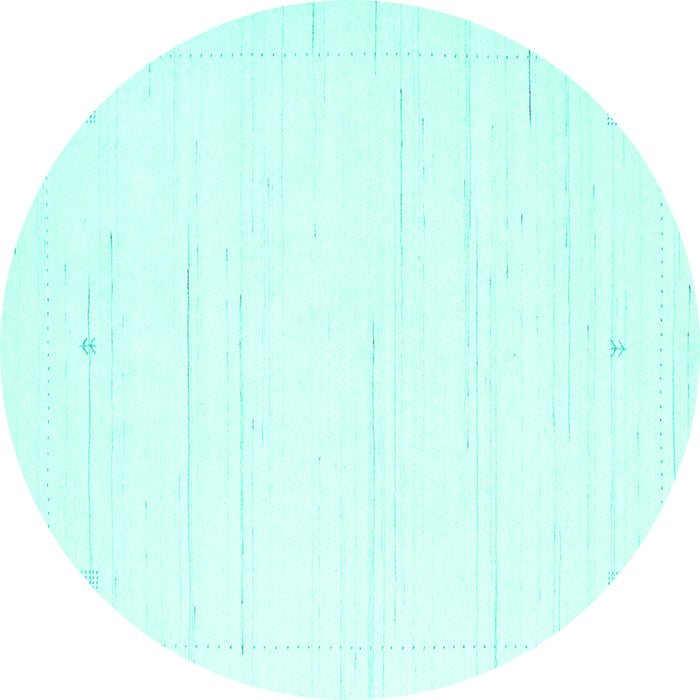 Round Machine Washable Solid Turquoise Modern Area Rugs, wshcon2343turq