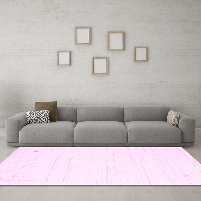 Machine Washable Solid Pink Modern Rug in a Living Room, wshcon2343pnk