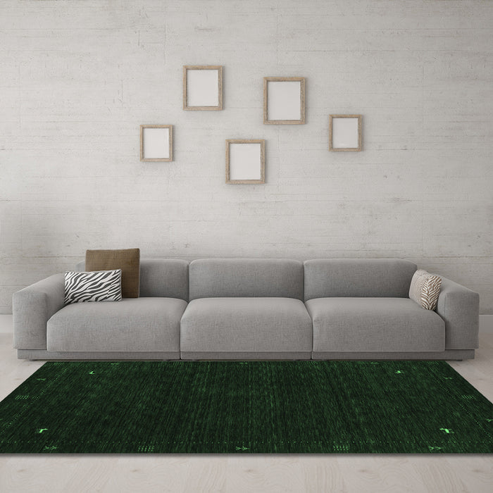 Machine Washable Abstract Emerald Green Contemporary Area Rugs in a Living Room,, wshcon2345emgrn