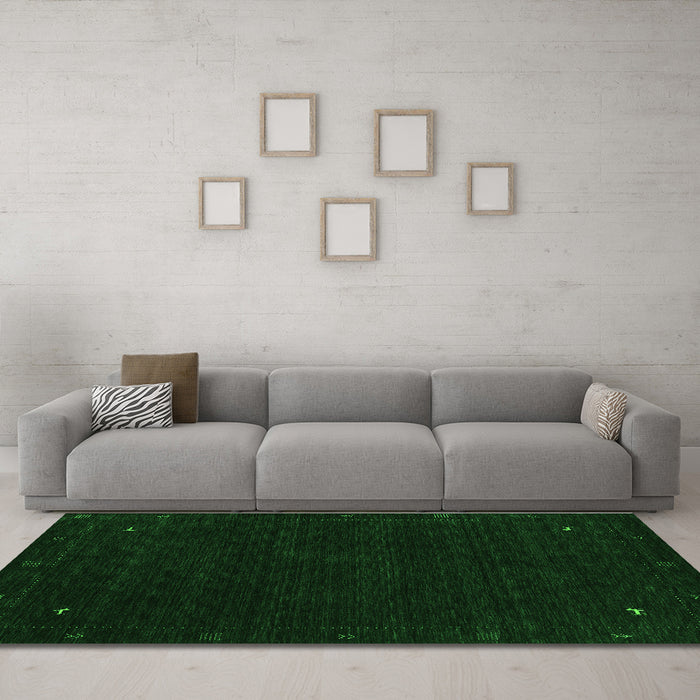 Machine Washable Abstract Green Contemporary Area Rugs in a Living Room,, wshcon2345grn