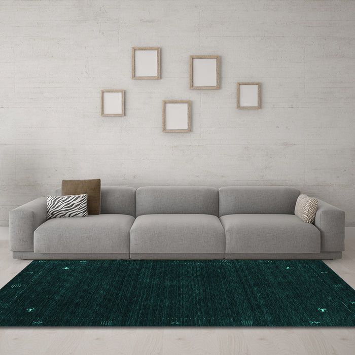 Machine Washable Abstract Turquoise Contemporary Area Rugs in a Living Room,, wshcon2345turq