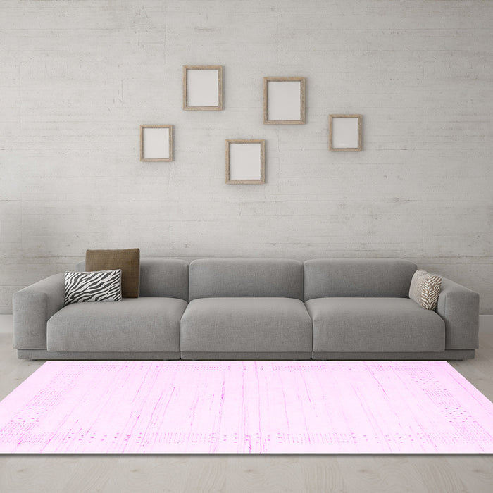 Machine Washable Solid Pink Modern Rug in a Living Room, wshcon2346pnk