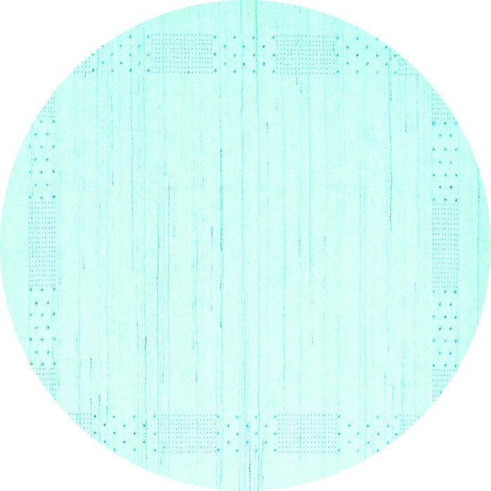 Round Machine Washable Solid Turquoise Modern Area Rugs, wshcon2346turq