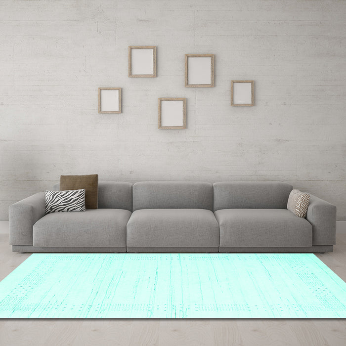 Machine Washable Solid Turquoise Modern Area Rugs in a Living Room,, wshcon2346turq