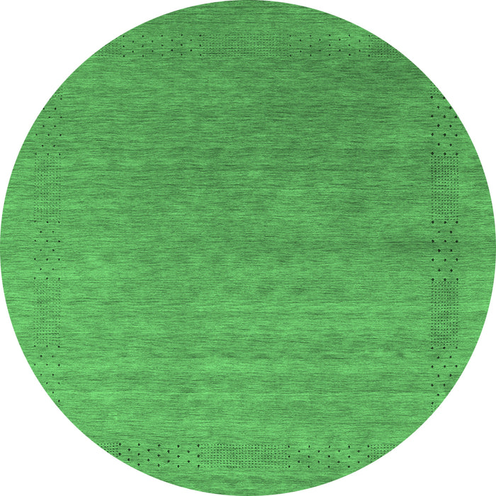 Round Machine Washable Abstract Emerald Green Contemporary Area Rugs, wshcon2347emgrn