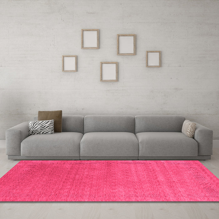 Machine Washable Abstract Pink Contemporary Rug in a Living Room, wshcon2347pnk