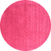 Round Machine Washable Abstract Pink Contemporary Rug, wshcon2347pnk