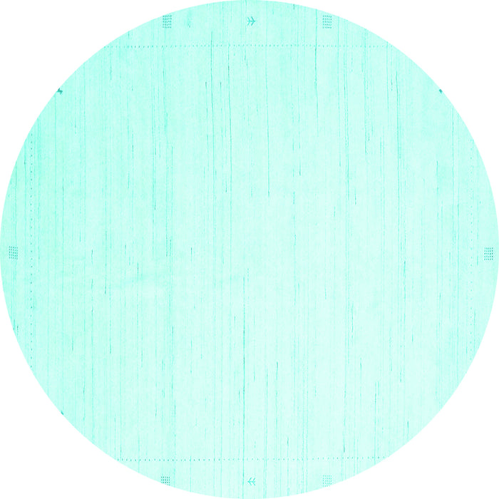 Round Machine Washable Solid Turquoise Modern Area Rugs, wshcon2348turq