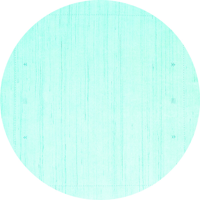Round Machine Washable Solid Turquoise Modern Area Rugs, wshcon2349turq
