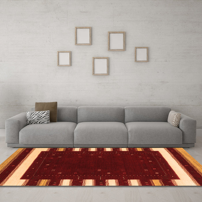 Machine Washable Abstract Orange Contemporary Area Rugs in a Living Room, wshcon2350org