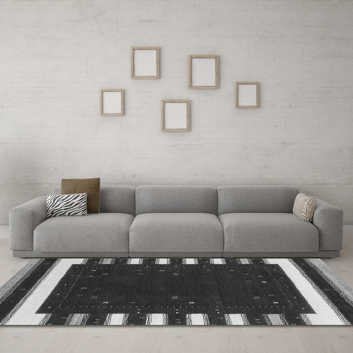 Machine Washable Abstract Gray Contemporary Rug in a Living Room,, wshcon2350gry