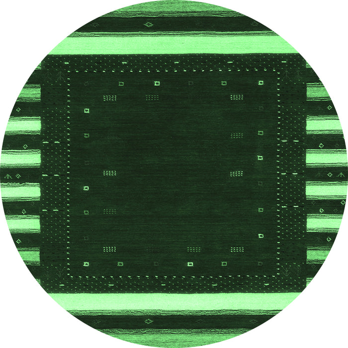 Round Machine Washable Abstract Emerald Green Contemporary Area Rugs, wshcon2350emgrn